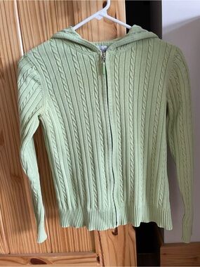 Izod Golf Light Green Hooded Cable-Knit Zip Cardigan